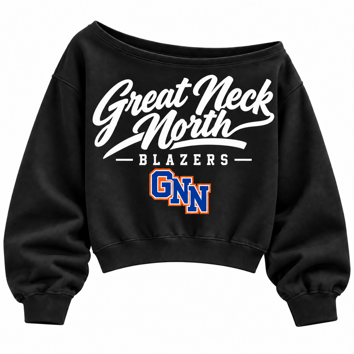 Great Neck North Blazers off-shoulder sweatshirt in black