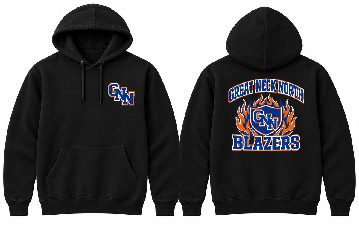 GREAT NECK NORTH BLAZERS black hoodie front and back