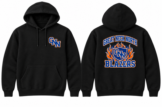 GREAT NECK NORTH BLAZERS black hoodie front and back