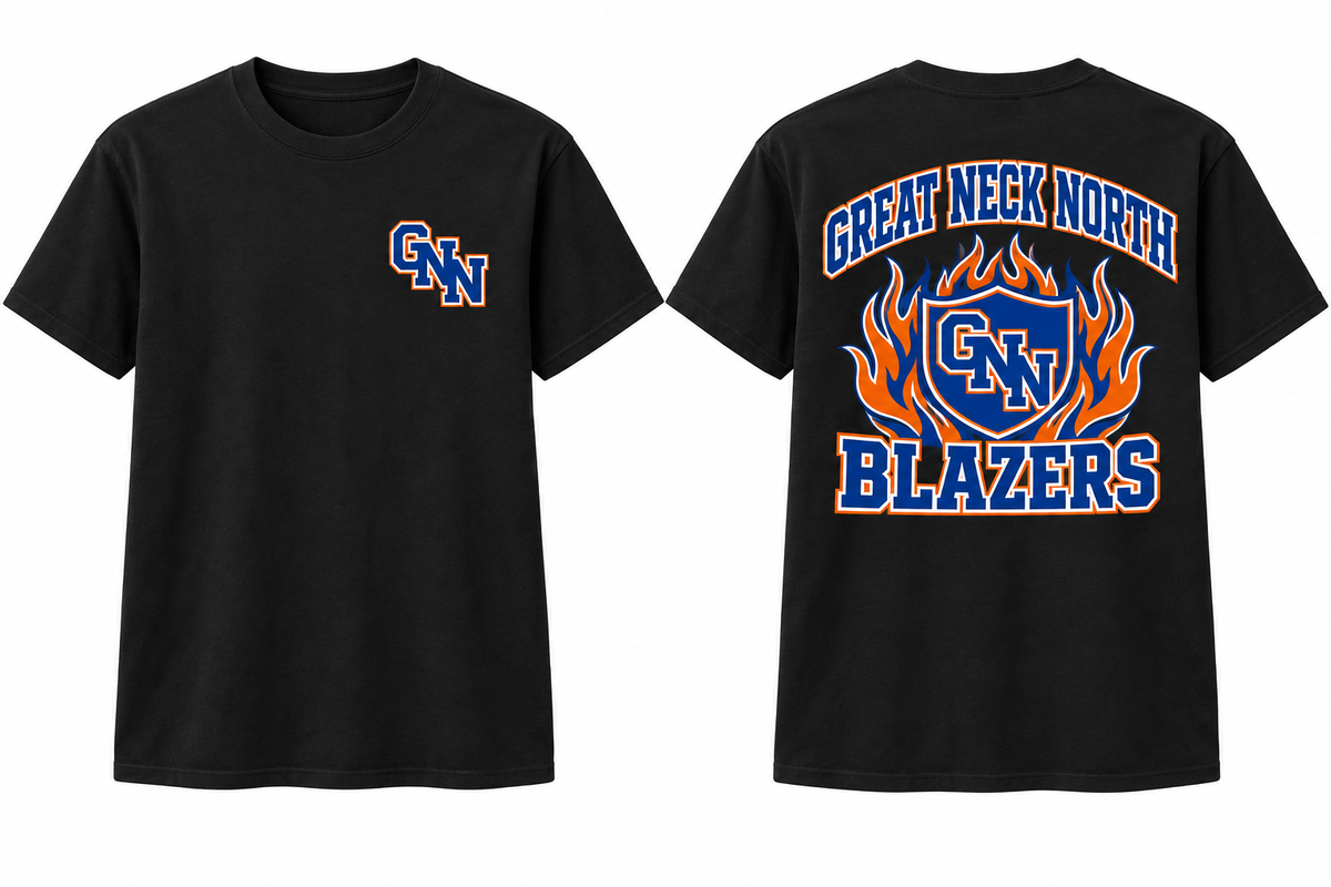 GREAT NECK NORTH BLAZERS black tee front and back