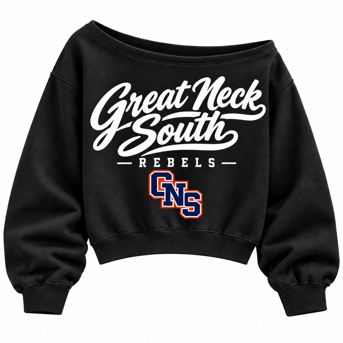 Great Neck South Rebels off-shoulder sweatshirt in black