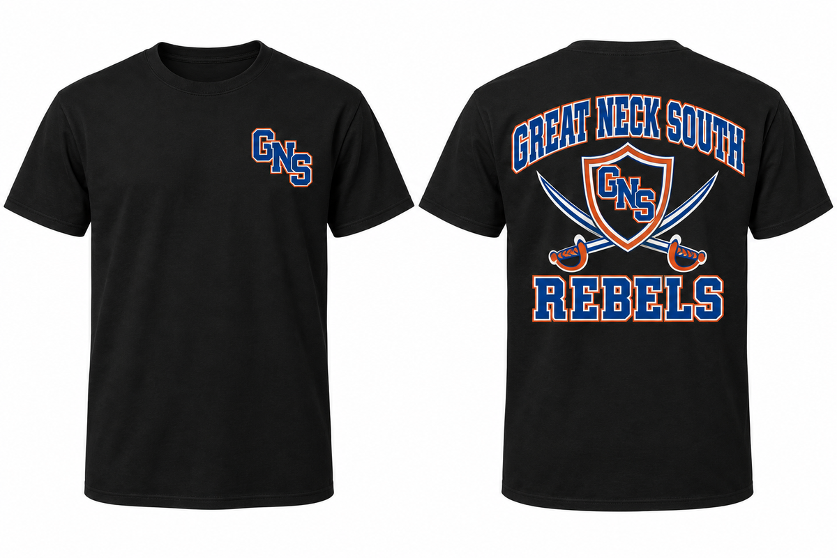 GREAT NECK SOUTH REBELS black tee front and back