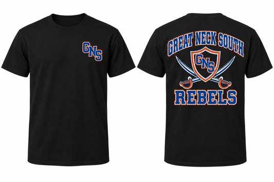 GREAT NECK SOUTH REBELS black tee front and back