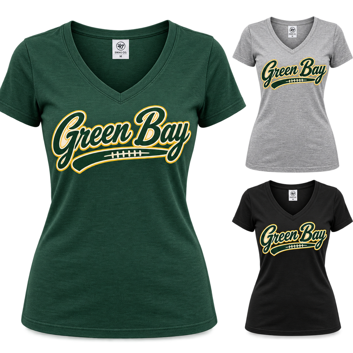 Green Bay Packers Women's Game Day Script V-Neck T-Shirt — product thumbnail