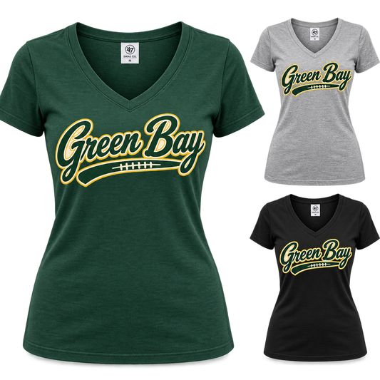 Green Bay Packers Women's Game Day Script V-Neck T-Shirt — product thumbnail