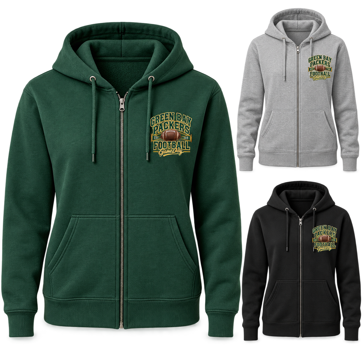 Green Bay Packers Left-Chest Full-Zip Hoodie — product thumbnail