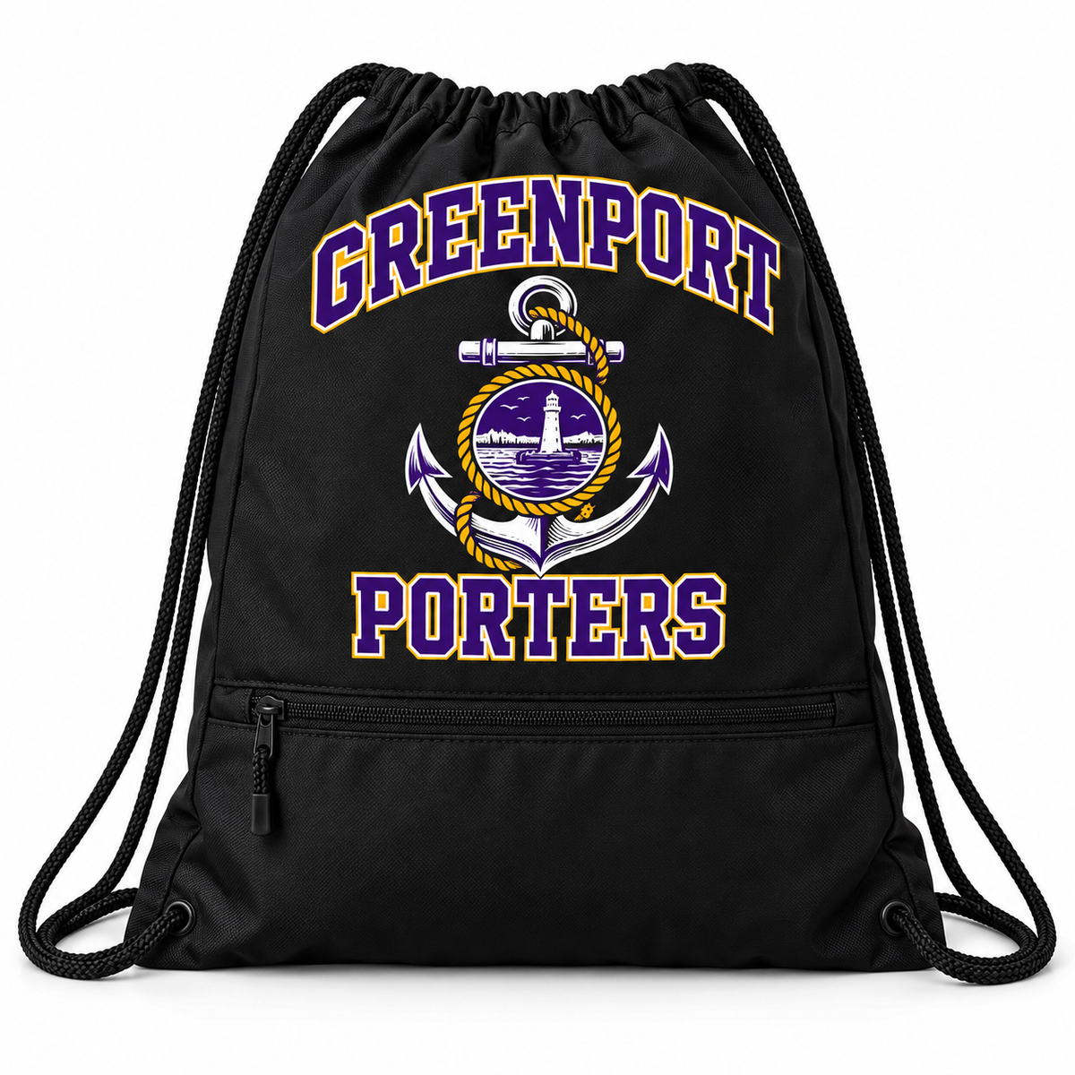 Greenport Porters Solid Black Zip Drawstring Bag