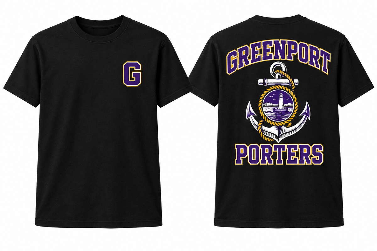 GREENPORT PORTERS black tee front and back