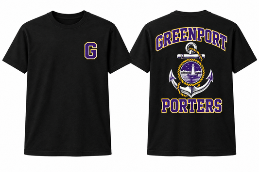 GREENPORT PORTERS black tee front and back