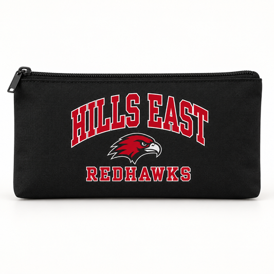 Half Hollow Hills East RedHawks Campus Zippered Pencil Pouch — Black