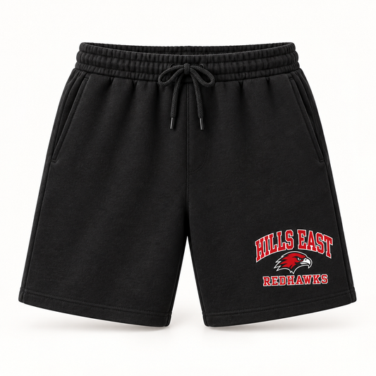 Half Hollow Hills East RedHawks Campus Fleece Shorts — Black
