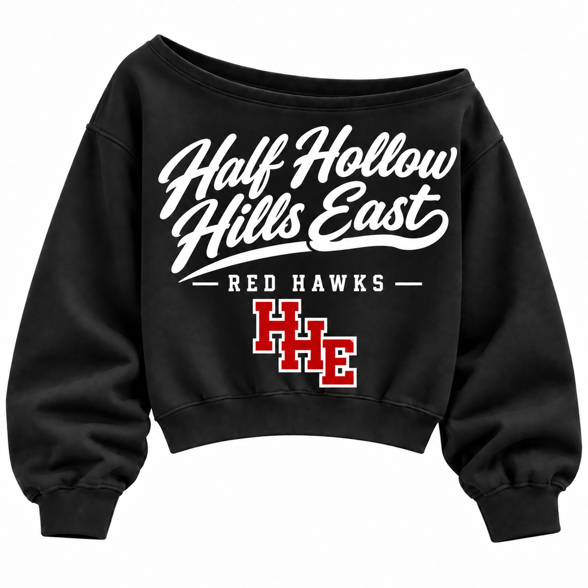 Half Hollow Hills East Red Hawks off-shoulder sweatshirt in black
