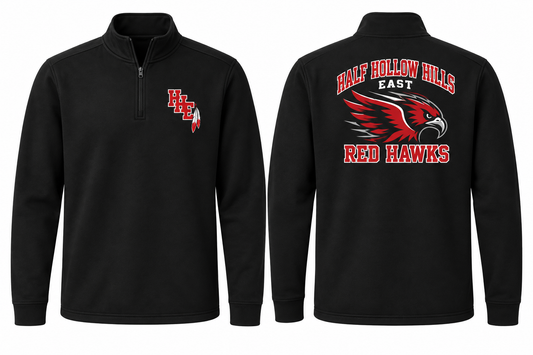 Half Hollow Hills East Red Hawks Varsity Quarter-Zip — Black front and back