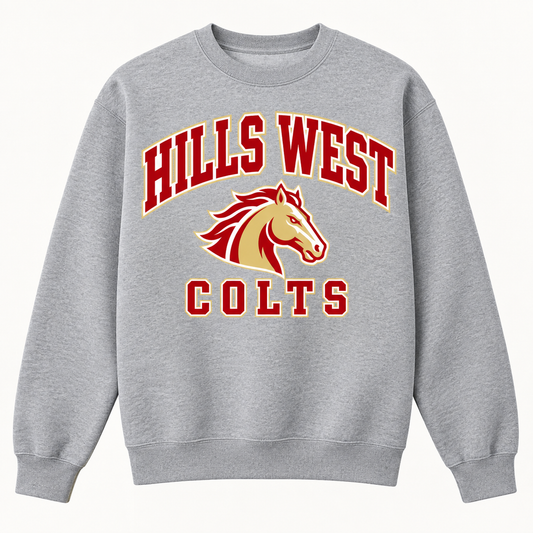 Half Hollow Hills West Colts Campus Crewneck Sweatshirt in Heather Gray
