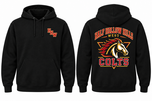 Half Hollow Hills West Colts black Hoodie front and back concept