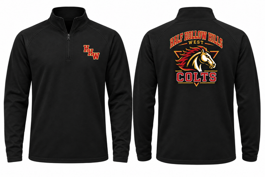 Half Hollow Hills West Colts Varsity Quarter-Zip — Black front and back