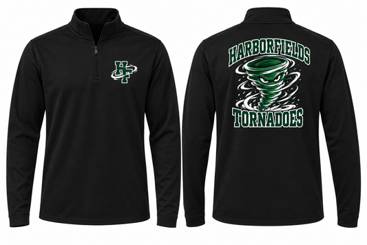 Harborfields Tornadoes Varsity Quarter-Zip — Black front and back