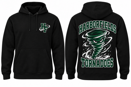 Harborfields Tornadoes black Hoodie front and back concept