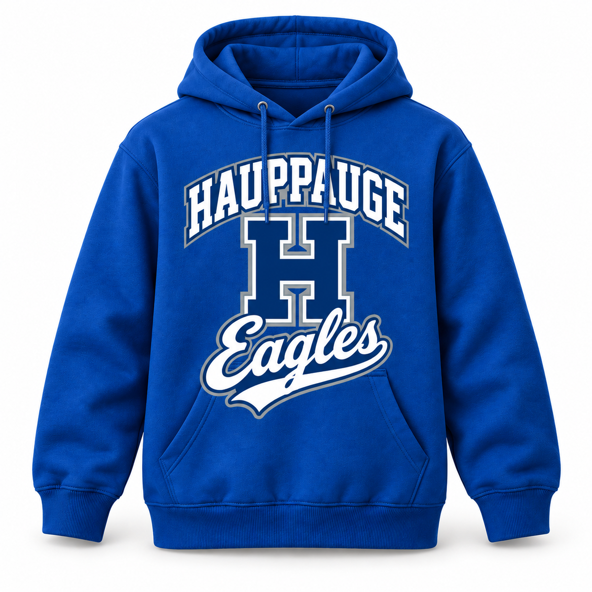 Hauppauge Eagles Adult Classic Varsity Personalized Pullover Hoodie Royal Blue, one hoodie front view