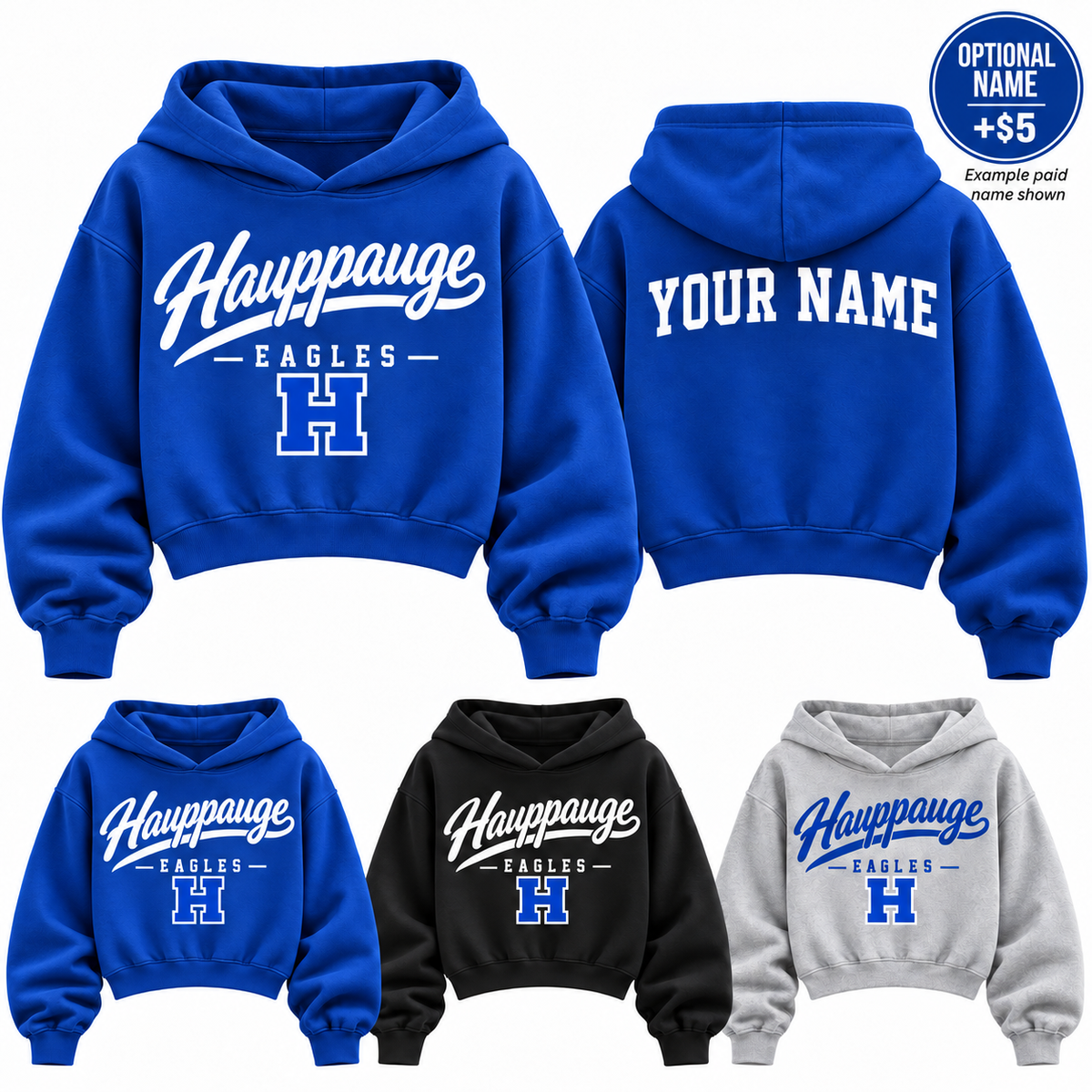 Crop hoodie with optional paid back name example (+$5)