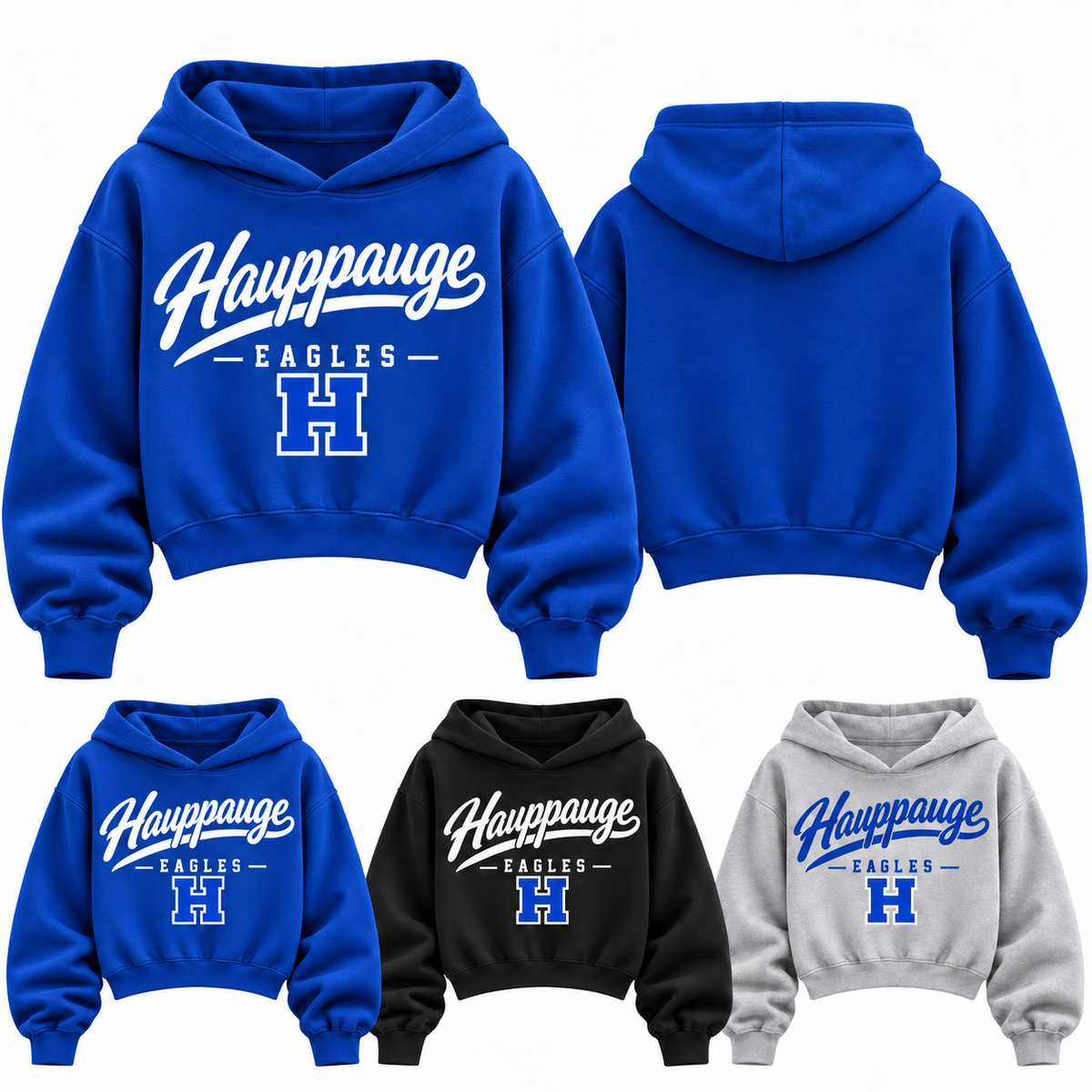 Hauppauge Eagles Women's Script Crop Hoodie — revised design and available colors