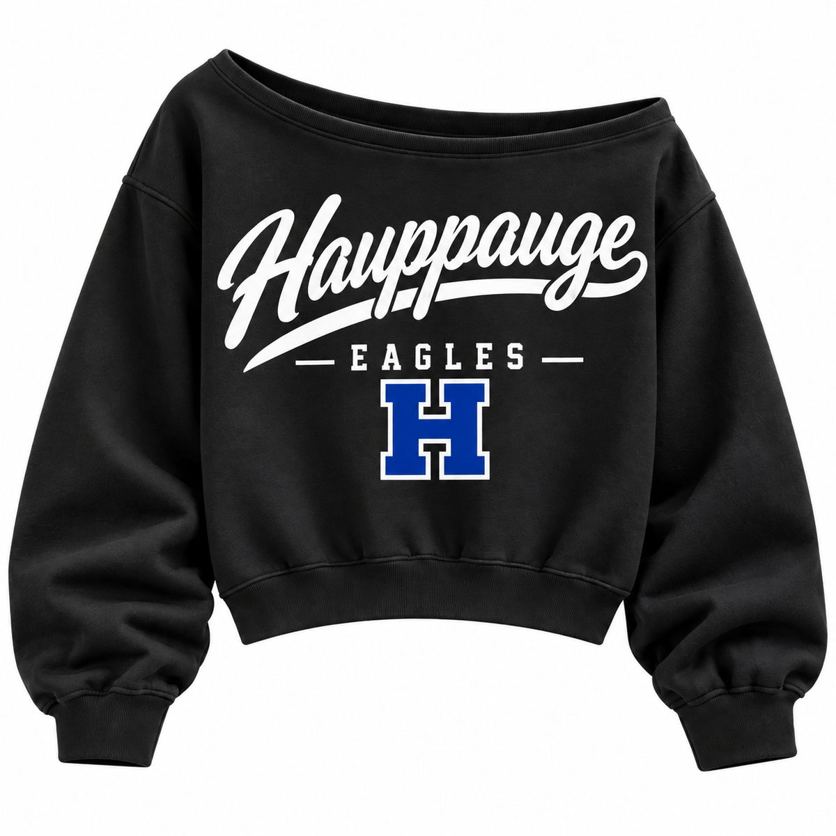 Hauppauge Eagles off-shoulder crop sweatshirt in black