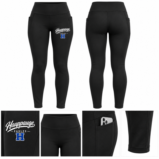 Hauppauge Eagles Women's Script Pocket Leggings, Black