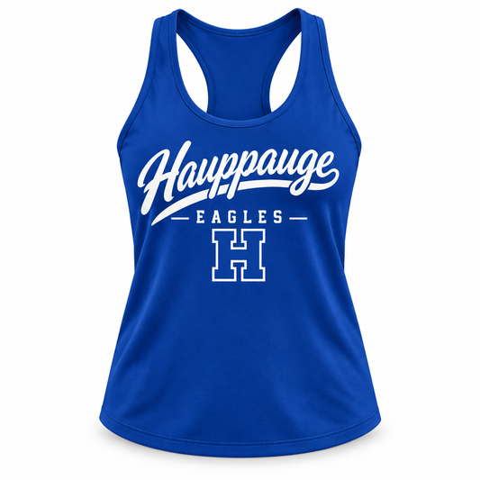 Hauppauge Eagles Women's Script Racerback Tank single front view