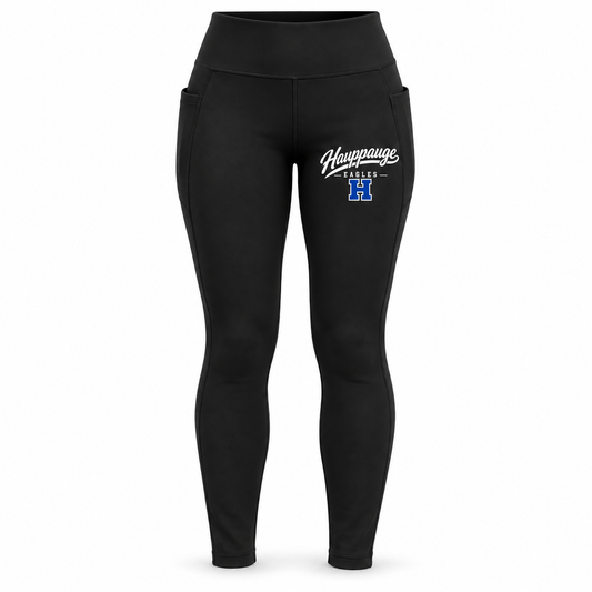 Hauppauge Eagles Women's Script Pocket Leggings single front view