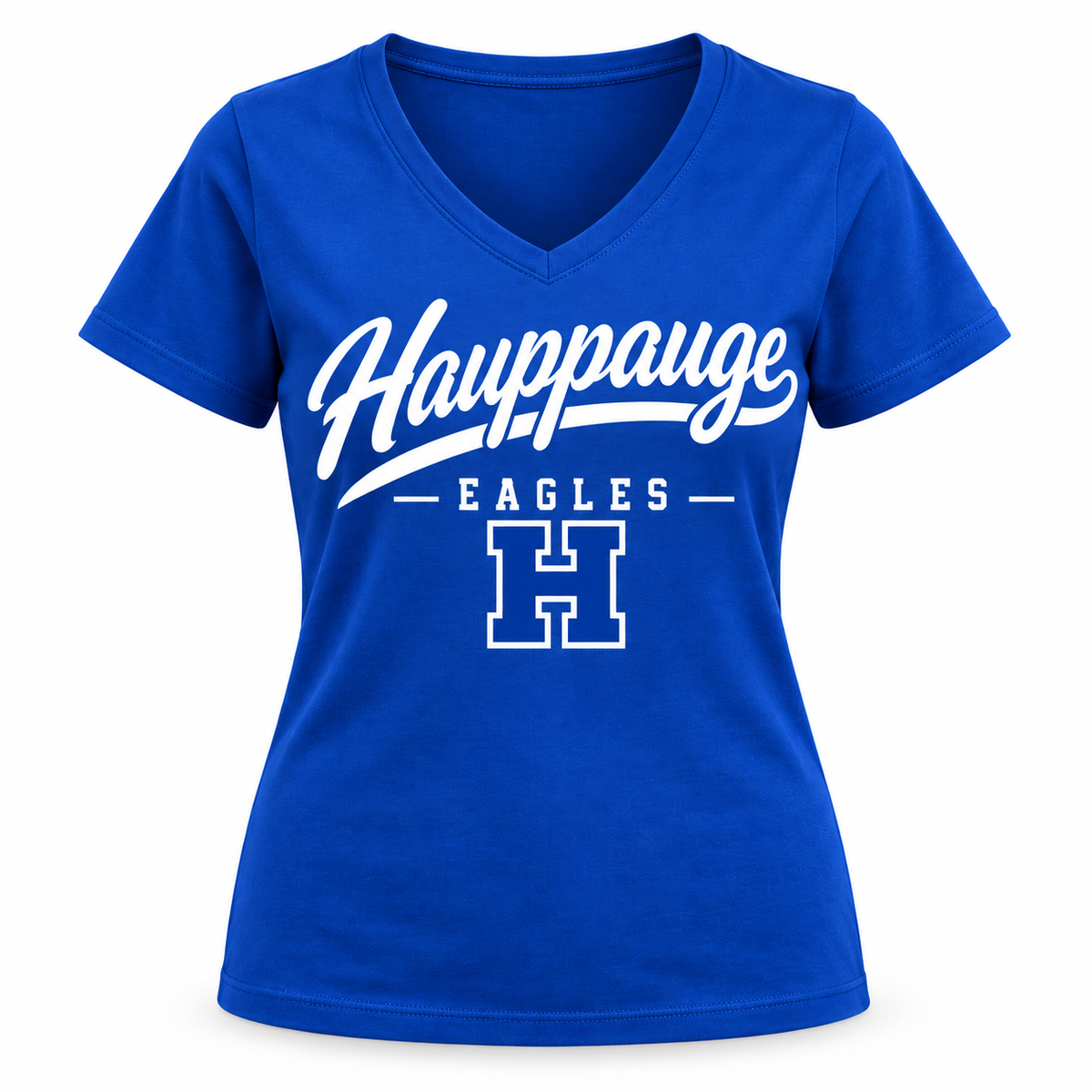 Hauppauge Eagles Women's Script V-Neck T-Shirt single front view