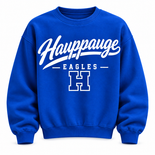 Hauppauge Eagles Signature Script Crewneck Sweatshirt single front view