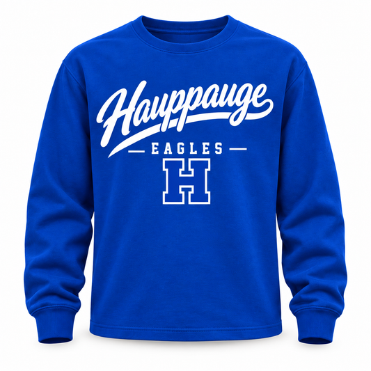 Hauppauge Eagles Script Long-Sleeve T-Shirt single front view