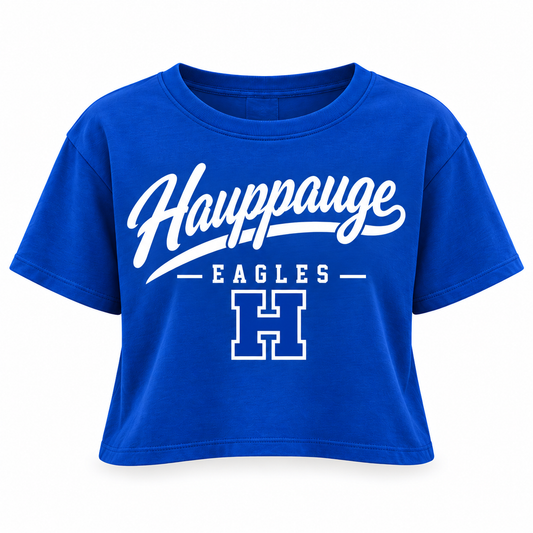 Hauppauge Eagles Women's Script Crop T-Shirt single front view