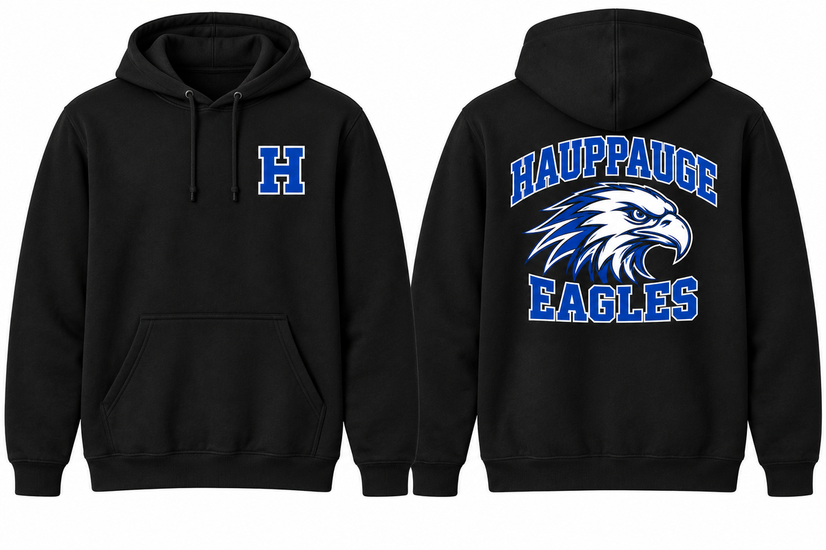 Hauppauge Eagles black hoodie front and back concept