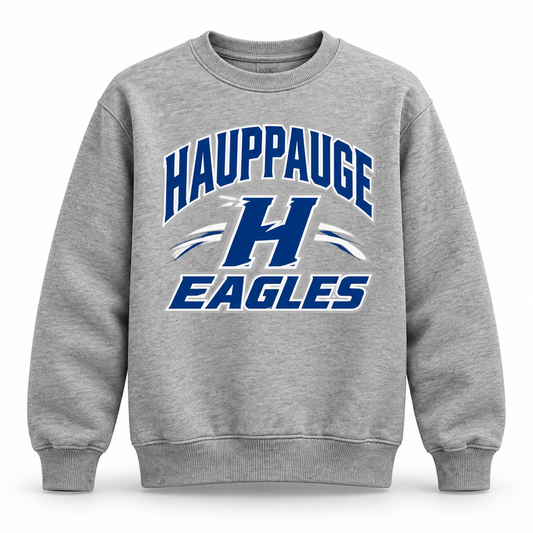 Hauppauge Eagles Youth Athletic Italic Crewneck Sweatshirt Heather Gray