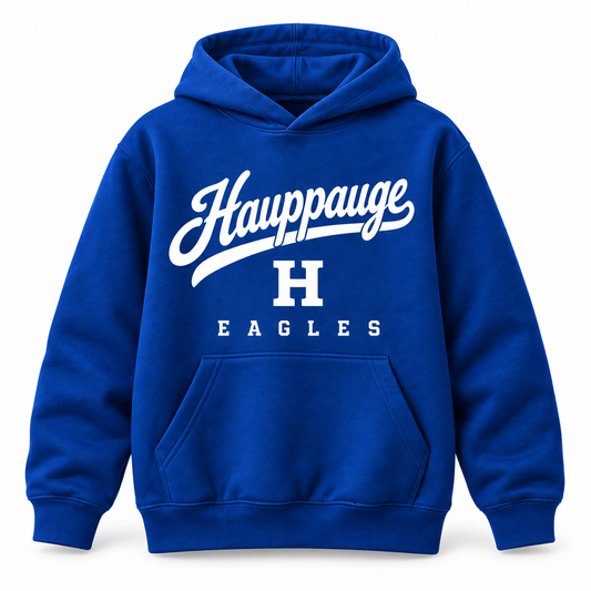 Hauppauge Eagles Youth Baseball Script Pullover Hoodie Royal Blue