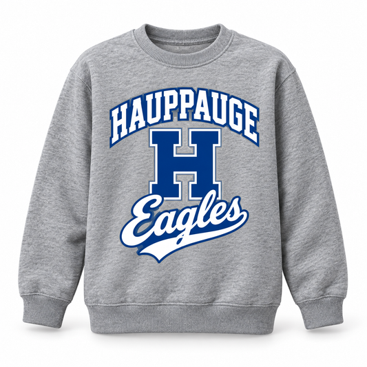 Hauppauge Eagles Youth Classic Varsity Crewneck Sweatshirt Heather Gray