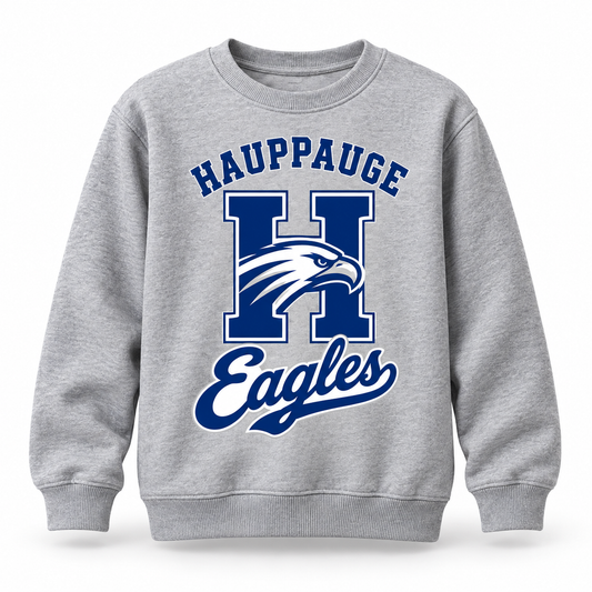 Hauppauge Eagles Youth Eagle Crest Crewneck Sweatshirt Heather Gray