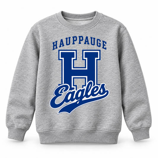 Hauppauge Eagles Youth Heritage H Crewneck Sweatshirt Heather Gray