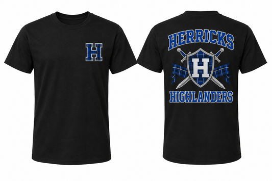 HERRICKS HIGHLANDERS black tee front and back