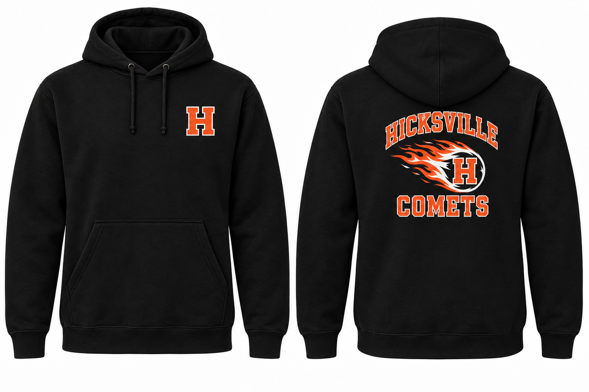 HICKSVILLE COMETS black hoodie front and back