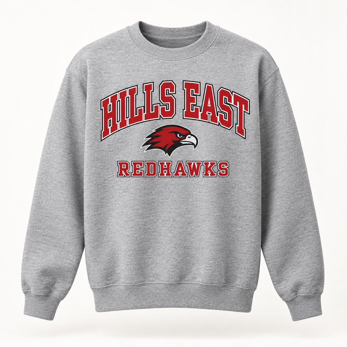 Half Hollow Hills East RedHawks Campus Crewneck Sweatshirt in Heather Gray