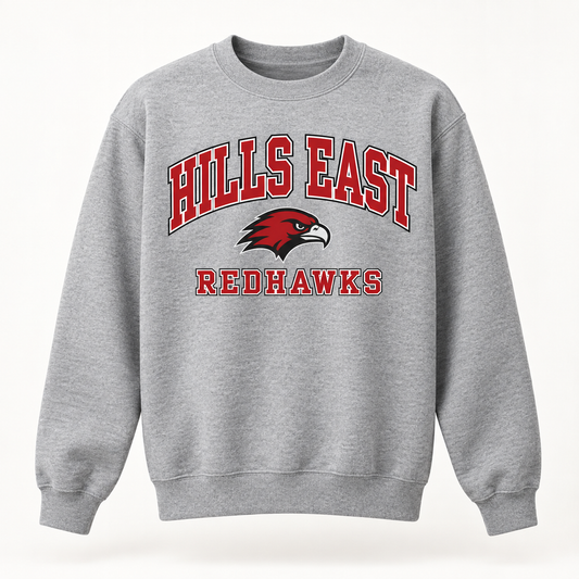 Half Hollow Hills East RedHawks Campus Crewneck Sweatshirt in Heather Gray