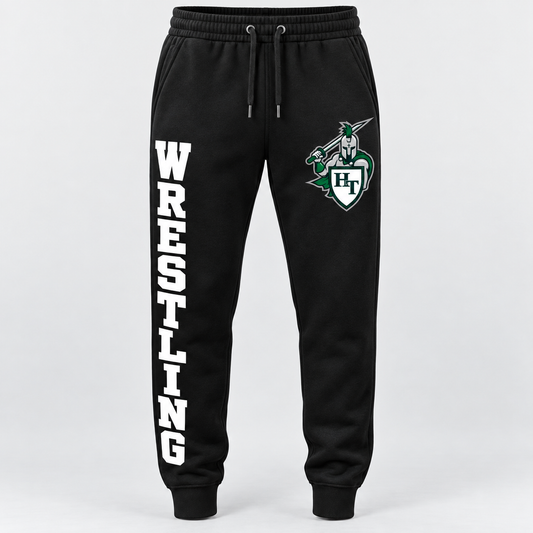black men’s tapered fleece joggers with cuffs and drawstring waist with Titans wrestling decoration