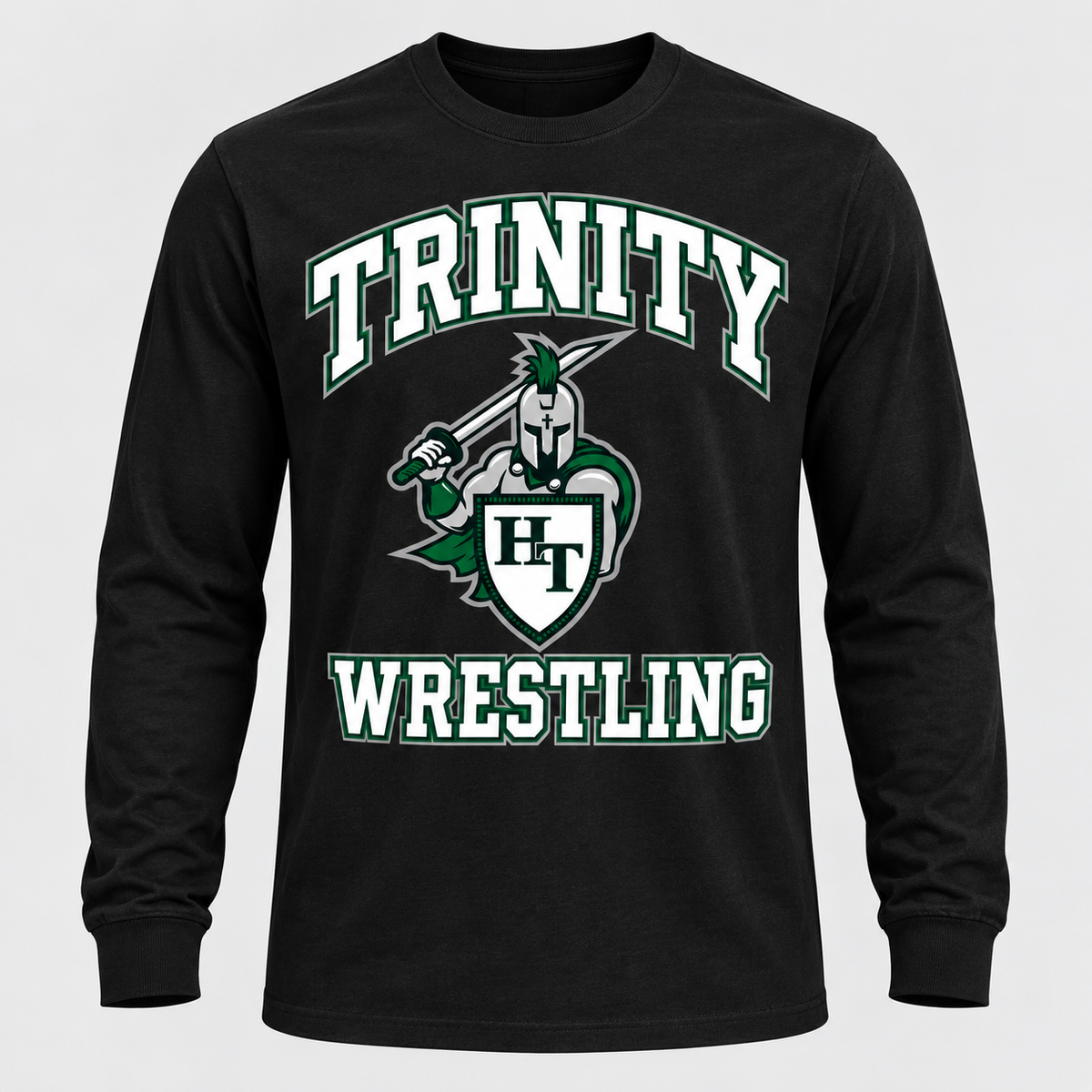 black men’s classic long sleeve cotton crew neck T-shirt with Titans wrestling decoration