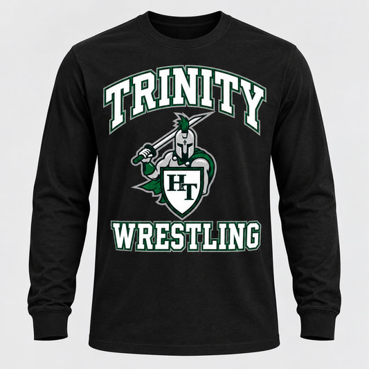 black men’s classic long sleeve cotton crew neck T-shirt with Titans wrestling decoration