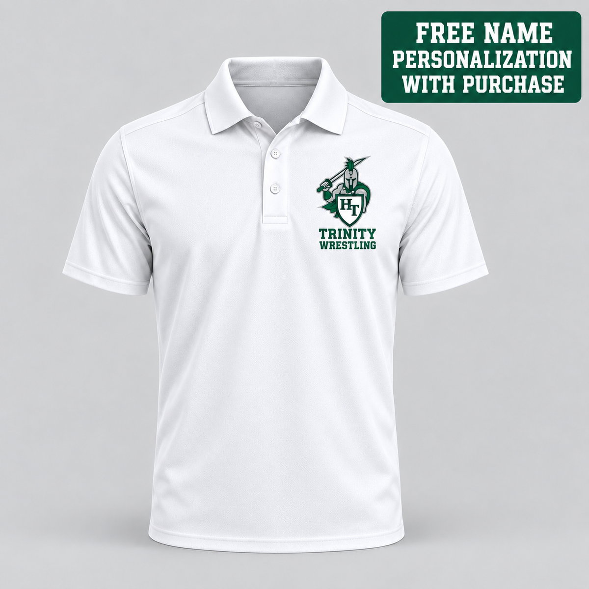 Holy Trinity Wrestling Coaches Performance Polo with free name personalization offer