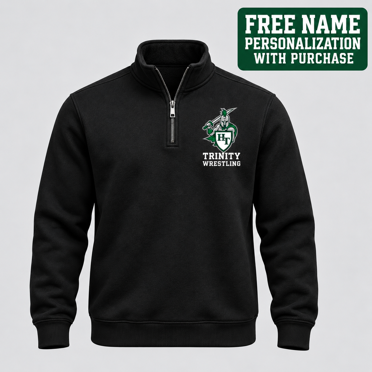 Holy Trinity Wrestling Coaches Fleece Quarter Zip with free name personalization offer