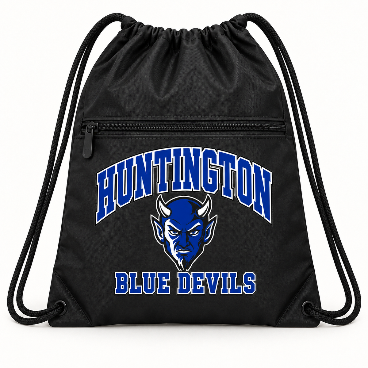 Huntington Blue Devils Campus Polyester Zip-Pocket Drawstring Backpack — Black