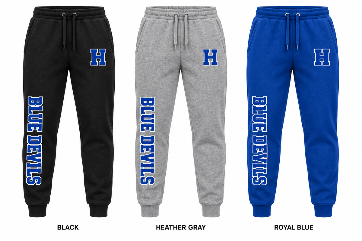 huntington varsity joggers in Black, Heather Gray and Royal Blue
